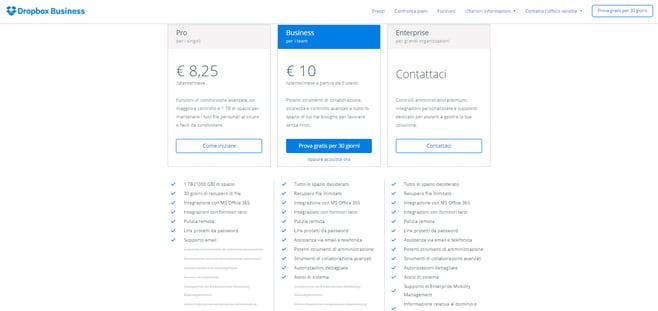 esempio home page di dropbox